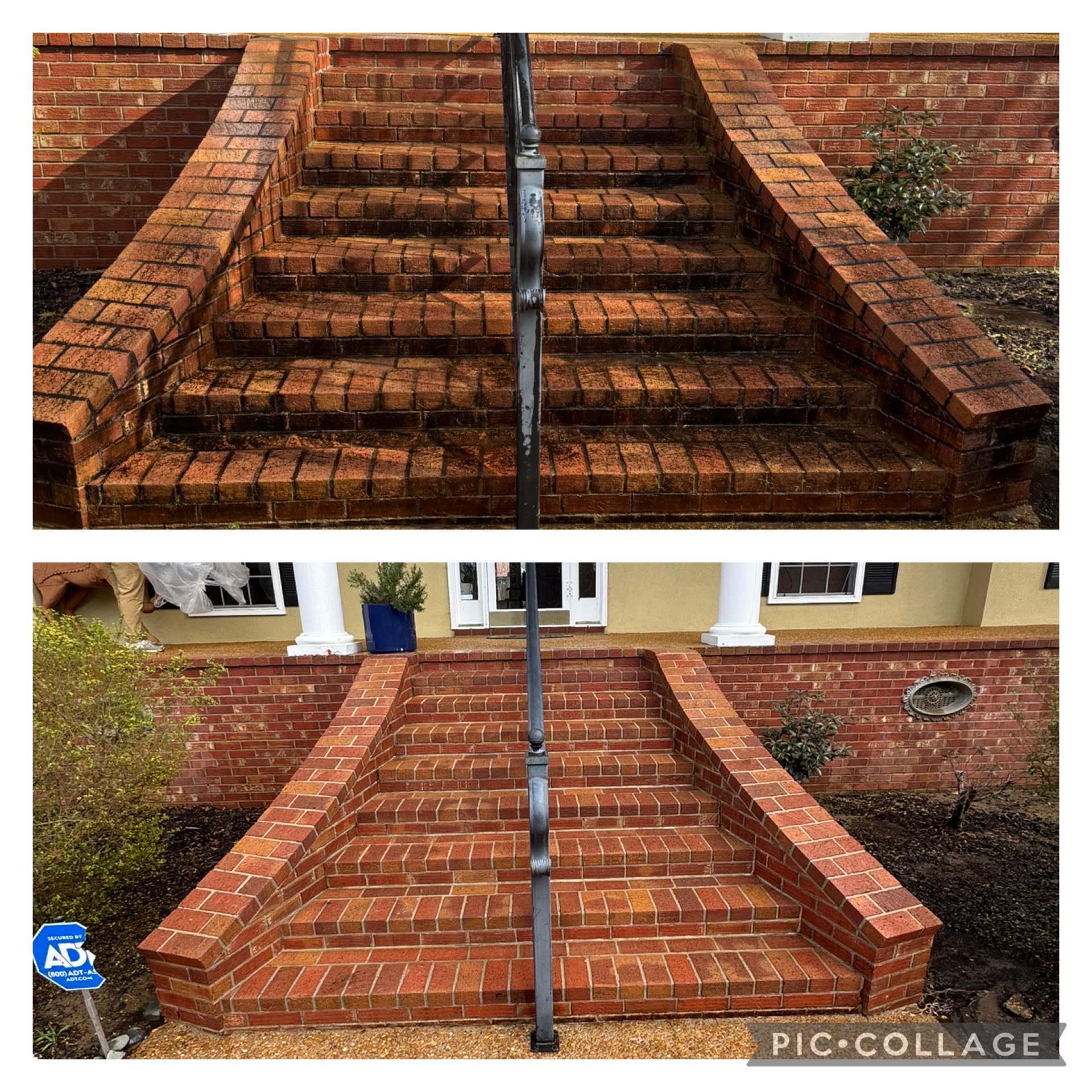 Exterior cleaning of brick steps in Madison County, Mississippi