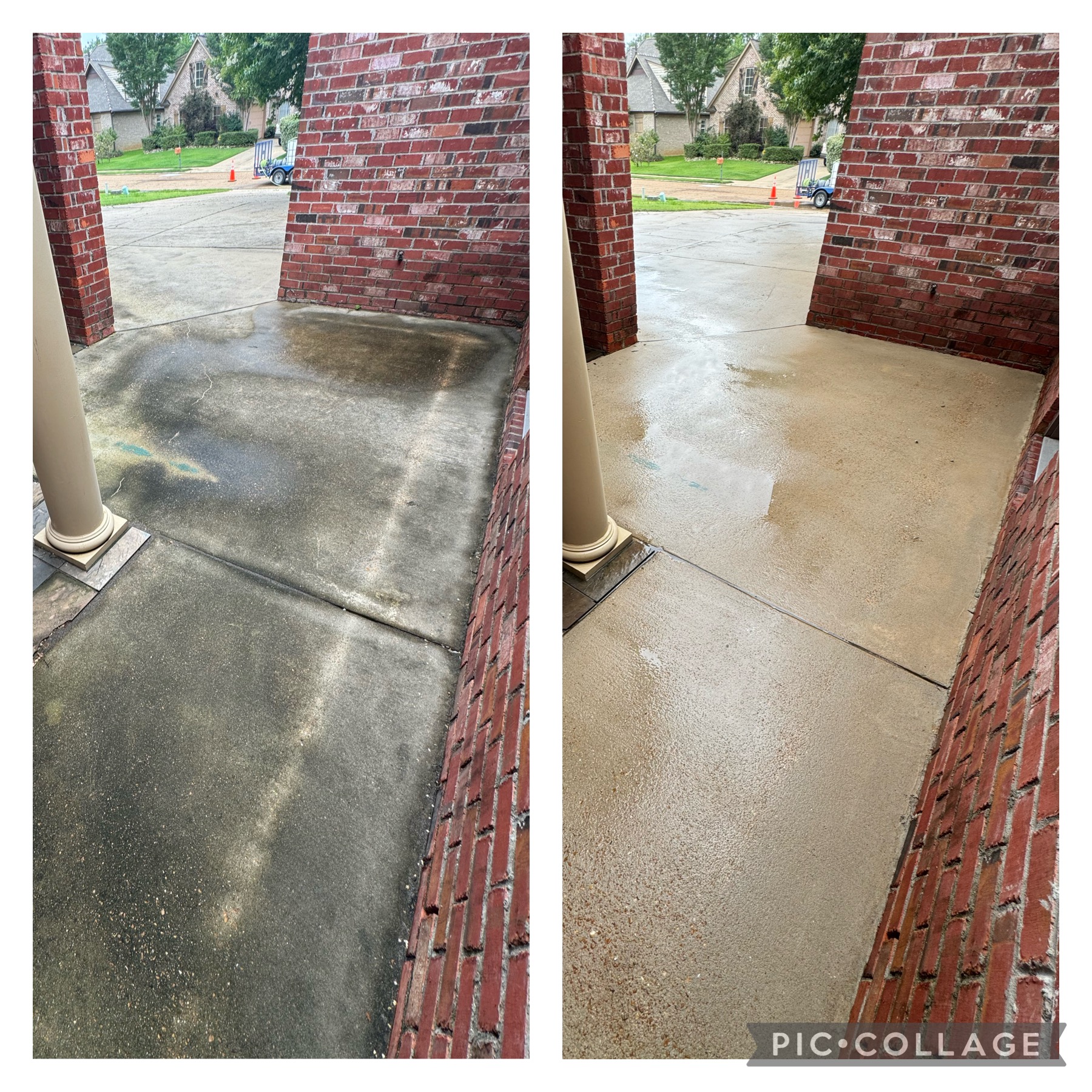Porch concrete before pressure washing in Brandon, Mississippi